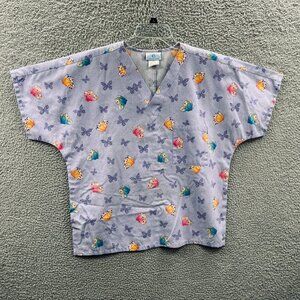 SB Unisex Scrub Top Medium Lavender Pullover Short Sleeve‎ Butterflies Pocket